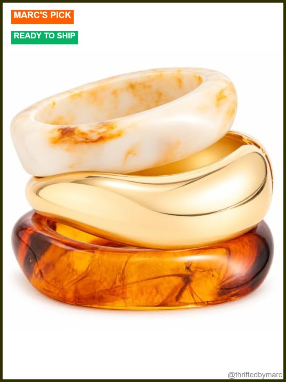 Acrylic Resin Bangle Set Chunky Bracelets for Women 3-Pack